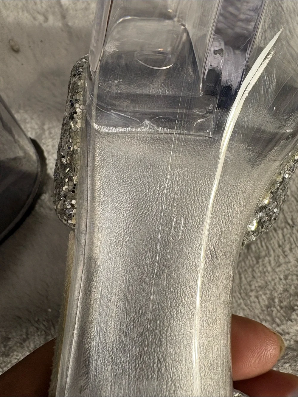 Pleaser Silver Glitter Clear Platform Stiletto Sandals
